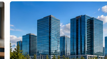 Modern office buildings representing professional services